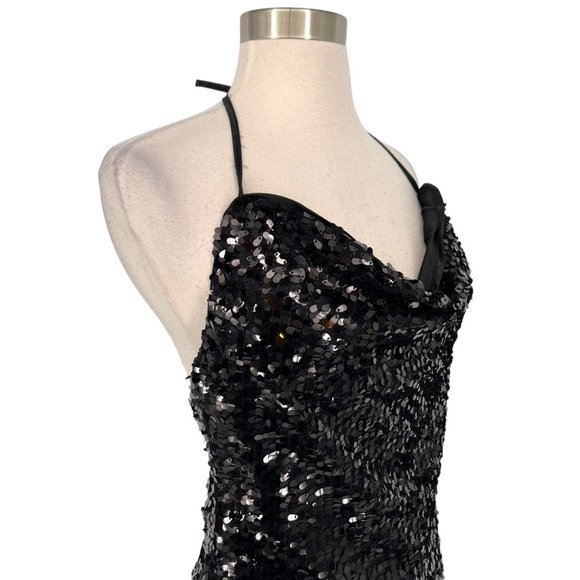 Alythea Champagne Poppin Sequin Cowl Neck Mini Dress Black Size Small NWT - Picture 5 of 11